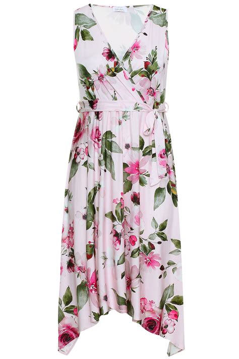 YOURS LONDON Pink Floral Hanky Hem Dress Yours Clothing