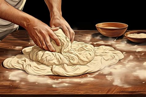 Premium Photo Hands Kneading Dough On The Table