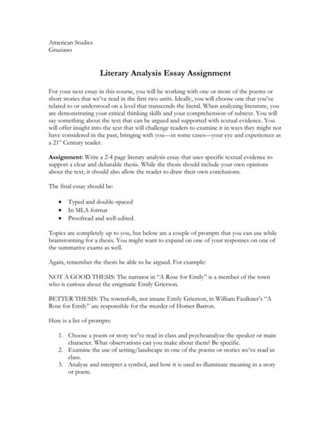 Literary Analysis Essay Assignment