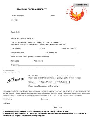 Fillable Online Standing Order Application Standing Order Form Fax