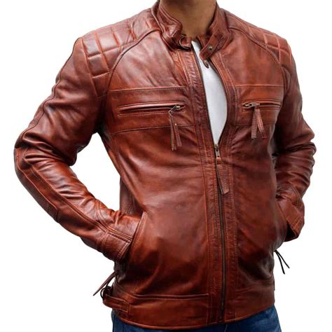 Classic Diamond Biker Leather Jacket Motorcycle Brown Leather Jacket