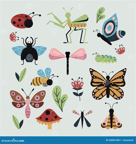 Spring insects set stock vector. Illustration of springtime - 250051582