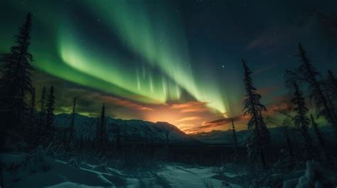 Premium AI Image | A winter landscape with the aurora borealis above it