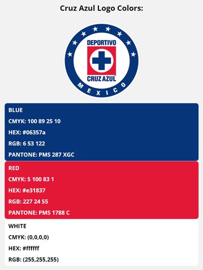 Cruz Azul Team Colors Hex Rgb Cmyk Pantone Color Codes Of Sports Teams