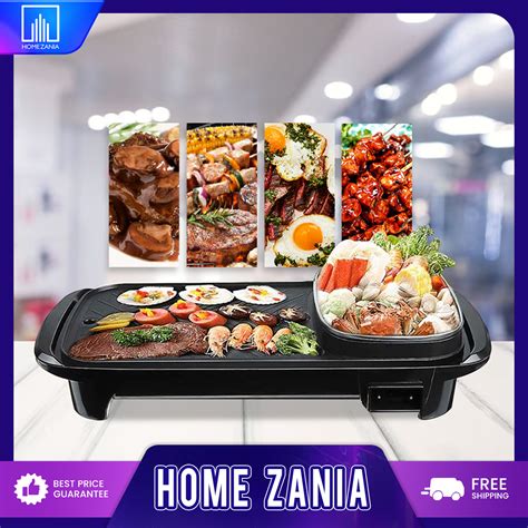 Home Zania 2 In 1 Korean Style Electric Bbq Grill W Hotpot Bbq Griddle Non Stick Hotpot