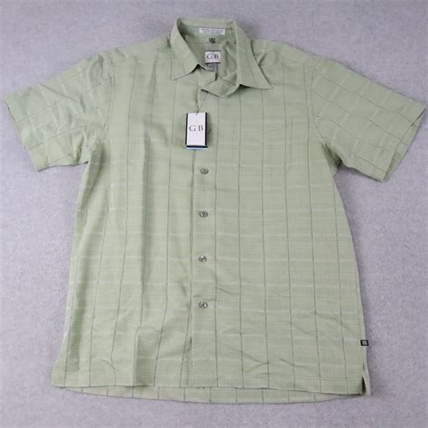 Geoffrey Beene Shirt Mens Medium Casual Button Up Green Check Short