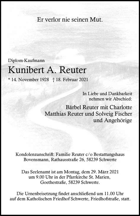 Traueranzeigen Von Kunibert A Reuter Trauer In Nrw De