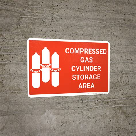 Compressed Gas Cylinder Storage Area With Icon Landscape Wall Sign