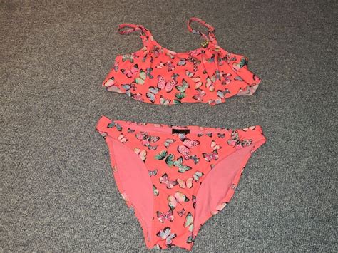 Bikini Mit Volant Neon Orange Schmetterlinge Gr 158 164 NEU Kaufen Auf Ricardo