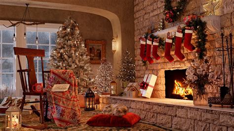 Navidad En La Caba A Con Viento Aullador Y Fuego Crepitante Para