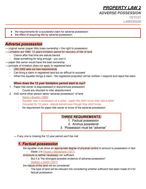 5 Adverse Possession PROPERTY LAW 2 ADVERSE POSSESSION 15 11 LAWS