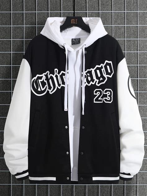 Manfinity Sporsity Men Letter Graphic Two Tone Varsity Jacket Without