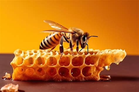 Premium Photo Golden Bee On Honeycomb