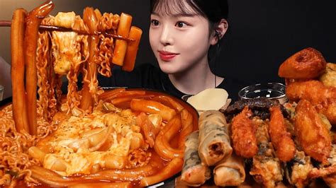 Sub치즈가득 매운 라볶이 먹방 튀김김밥까지 신참떡볶이 꿀조합 리얼사운드 Spicy Tteokbokki Mukbang