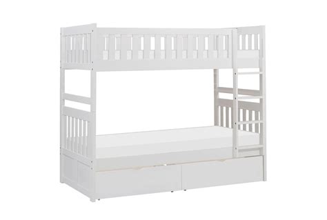 Kory White Twin Over Twin Wood Bunk Bed With Underbed Storage Boxes ...