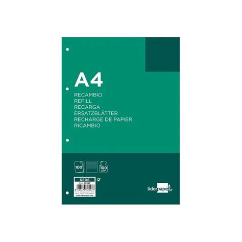 Recambio Liderpapel DIN A4 4 Taladros 100 Gr Rayado Horizontal 72247