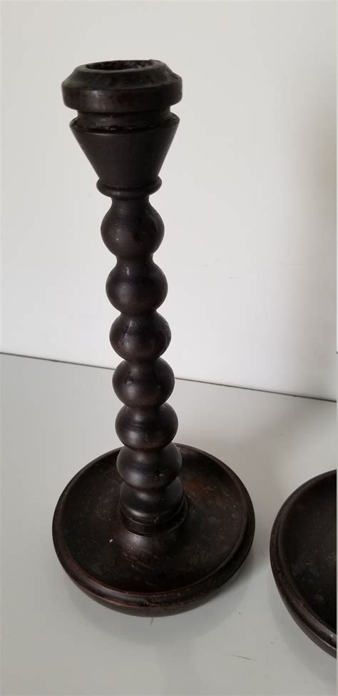 Vintage Turned Wood Candle Holders A Pair Etsy