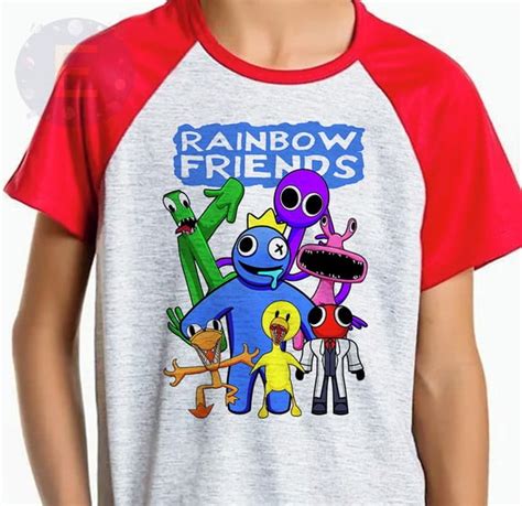 Camiseta Infantil Rainbow Friends Raglan Cinza E Vermelha Elo