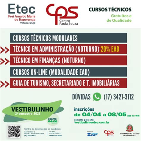 VESTIBULINHO ETEC 1 SEMESTRE 2024 Etec De Votuporanga