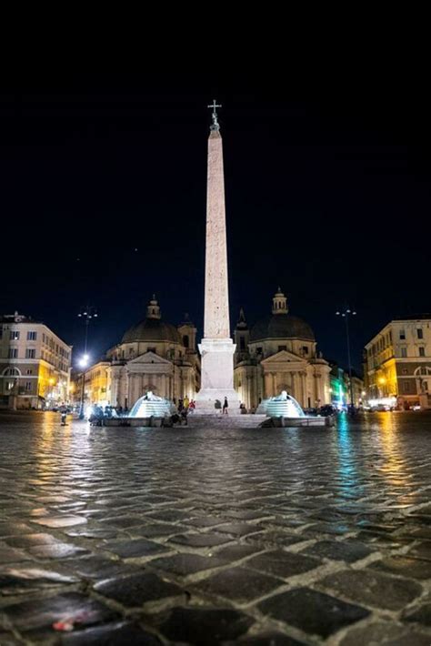 Rome Obelisk And Fountains In Piazza Del Popolo Shine In New