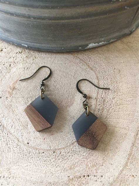 Wood Resin Earrings Statement Earrings Bohemian Jewelry Etsy Wood