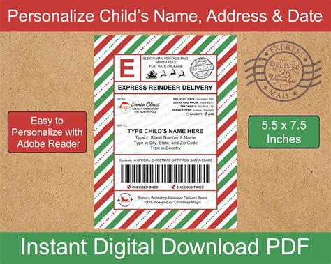 Editable Santa Shipping Label Template X North Pole Etsy