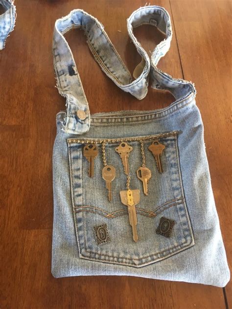 Handmade Blue Jean Purse With Vintage Keys Etsy Denim Jewelry Blue Jean Purses Recycled