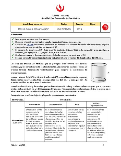 Actividad De Razonamiento Cuantitativo C Lculo I Ma C Lculo I