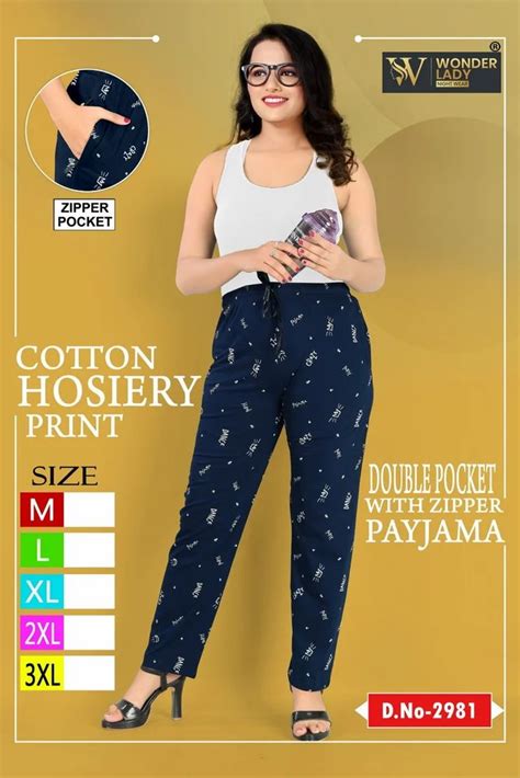 Printed Dark Navy Blue Ladies Cotton Hosiery Pyjama Size Medium At Rs