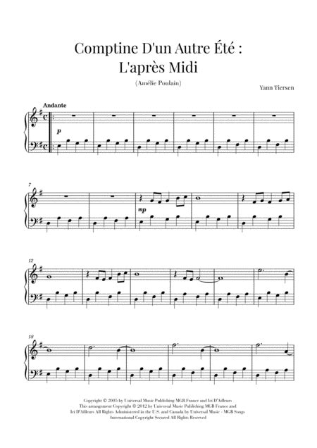 Comptine D un Autre Été L après midi arr Cadenza Editions