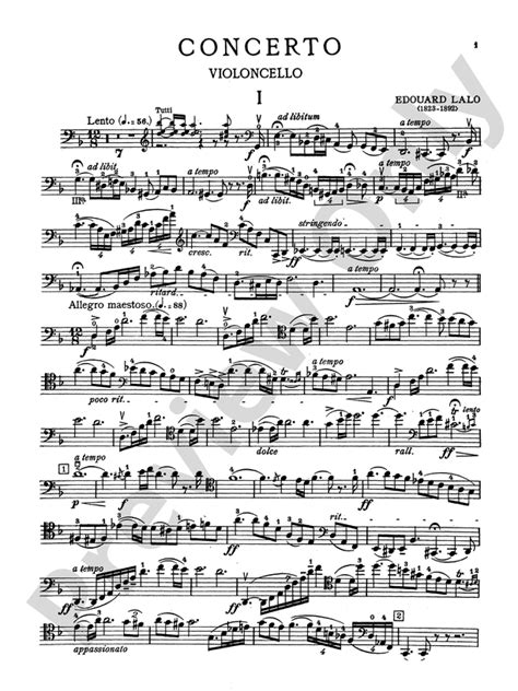 Lalo Concerto In D Minor Concerto In D Minor Cello Part Digital