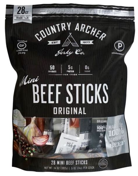 Country Archer 28 Mini Beef Sticks Original Gluten Paleo 14oz Jerky