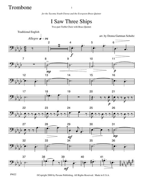 I Saw Three Ships Trombone By Donna Gartman Schultz Sheet Music For