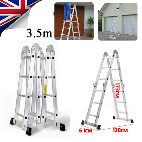 3 5M Aluminium Folding Ladder Multi Purpose Extendable Step 14 IN 1 On