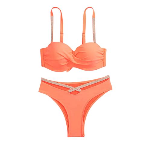 Caivo Women Swimwear Fashion Rhinestone Bikini Set With Padded Underwire Push Up Top Bohemian