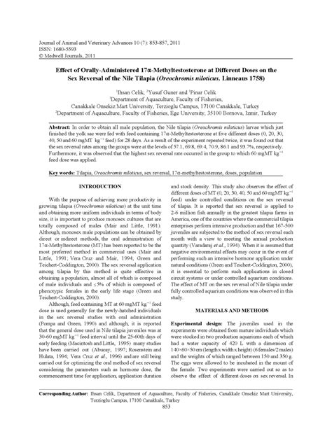 PDF Effect of Orally Administered 17α Methyltestosterone at Different Doses on the Sex
