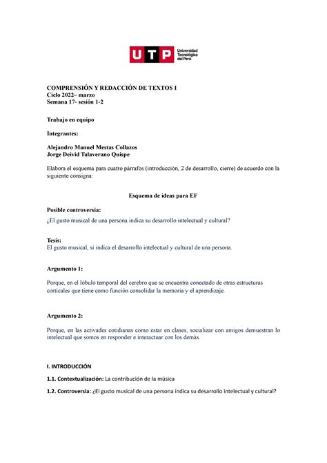 Esquema Para El Examen Final Comprensi N Y Redacci N De Textos I