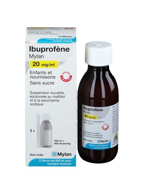 Ibuprofène Mylan 20mg ml suspension buvable sans sucre 200ml