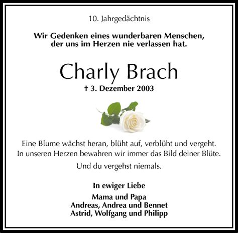 Traueranzeigen Von Charly Brach Rz Trauer De