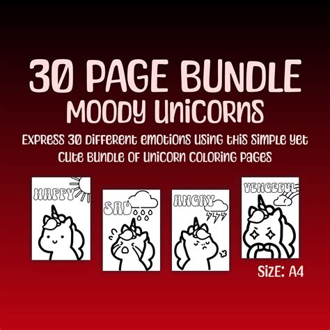 Unicorn Emotions Coloring Pages Bundle: 30 Printable Coloring Pages for Mental Health Digital ...