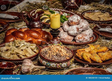 Table with Traditional Ukrainian Homemade Food. Traditional Ukrainian ...