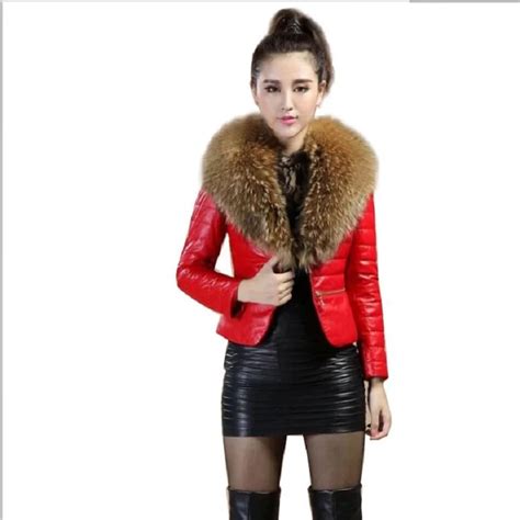 2017 Winter Leather Jacket Women Short Slim Sexy Large Collars Warm Fur Coat Women Pu Leather