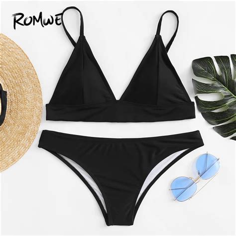 Romwe Sport Adjustable Straps Bikini Set 2018 New Arrivals Black Women