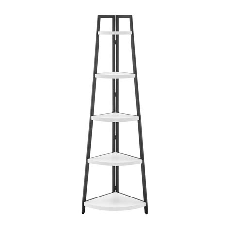 Danya B 70 In 5 Tier Corner Ladder Shelf In Black Metal Frame With White Mdf Shelves Gh5005wh