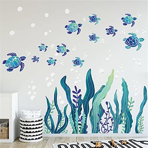 2 Sets Sea Turtle Wall Decals 3d Ocean Grass Seaweed Stickers Under Th