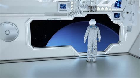 An Astronaut On Spaceship Watching Neptun Stock Motion Graphics SBV