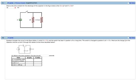 Solved What Is The Time Constant For The Discharge Of The