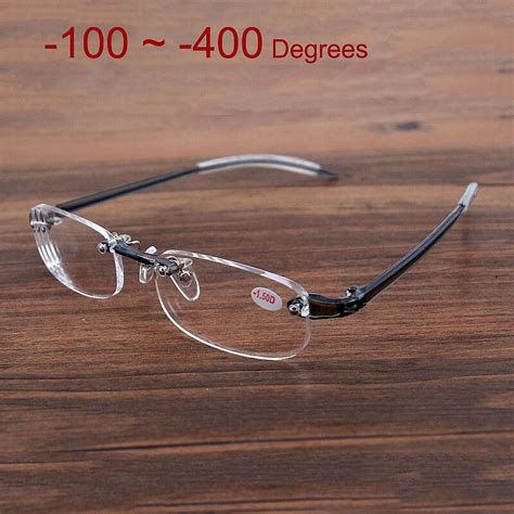 100 ~ 400 Degrees Men Women Rimless Myopic Prescription Glasses Frame Eyeglasses Rimless Super