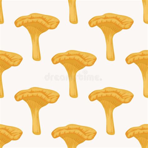 Vector Seamless Pattern With Chanterelle Mushroom On White Seamless