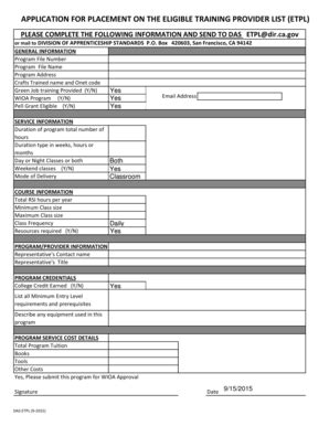 Fillable Online Dir Ca APPLICATION FOR PLACEMENT ON THE ELIGIBLE